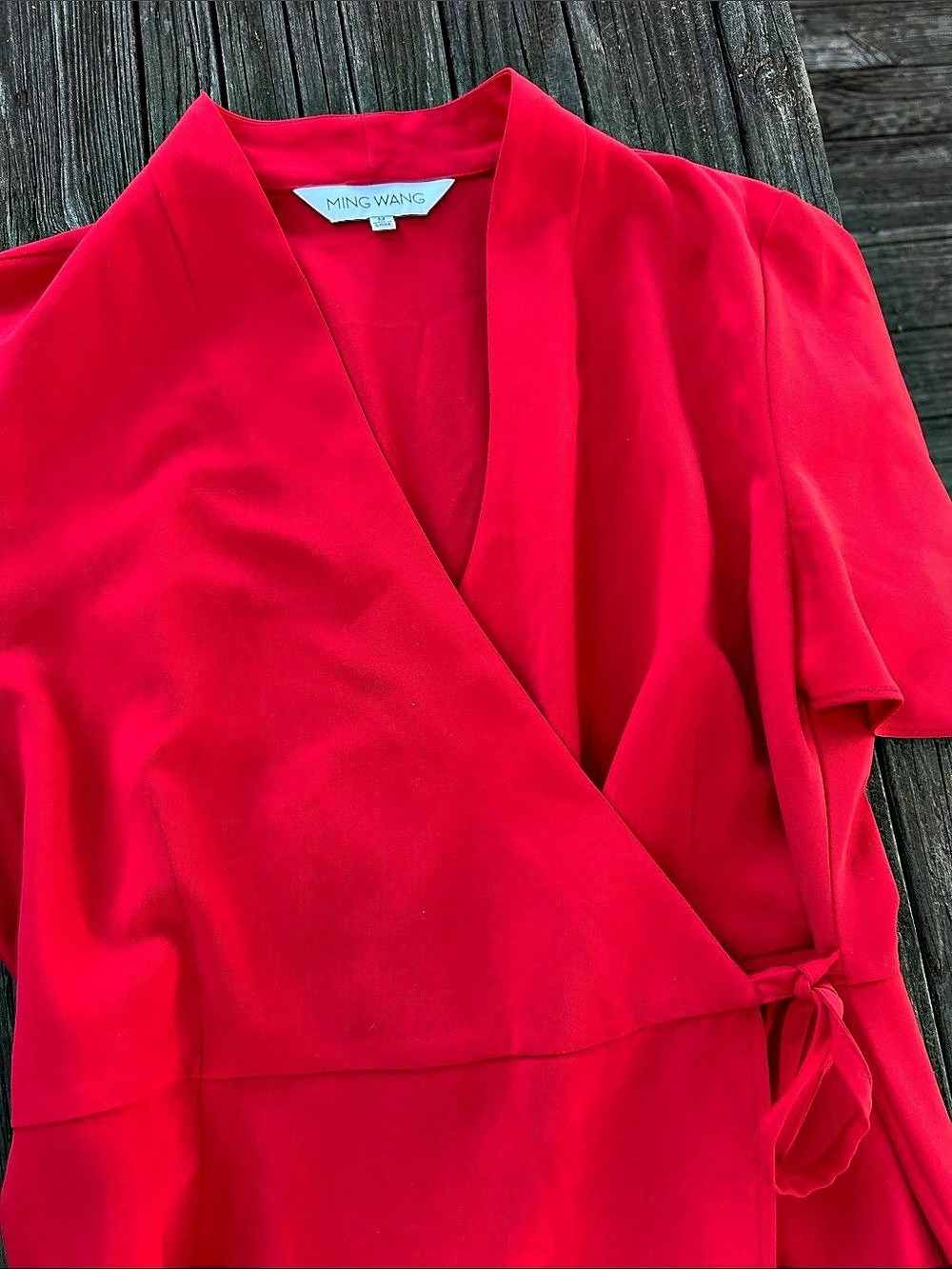 Ming Wang Butterfly Sleeve Crepe De Chine Wrap Dress Pink Size Medium